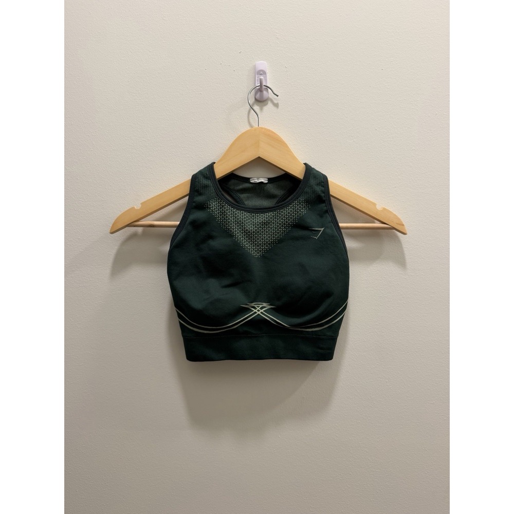 Gymshark Women's Small Dark Green Sports Bra Racerback Logo Workout Activewear